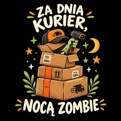 Za dnia kurier, nocą zombie – grafika na koszulce